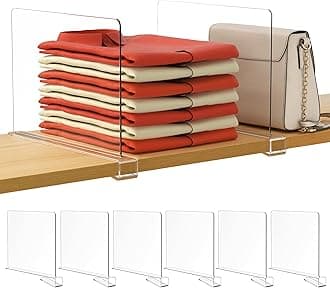 HBlife 6 Pack Closet Organizers and Storage, Clear Shelf Dividers, Vertical Purse Organizer for Closet Perfect for Sweater, Shirts, Handbags in Bedroom and Kitchen, Acrylic Bookshelf for Organization