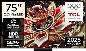 TCL 75Q7C Television 75 Inch Smart TV 4K QD-Mini LED Colorful Quantum Crystal HDR 3000nits Gaming Google TV, 144Hz Native Refresh Rate, Audio by Bang & Olufsen, Dolby Atmos, Game Master (2025 Model)