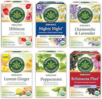 Organic Herbal Tea - Six Calming Flavors, Chamomile, Hibiscus, Peppermint, Lemon Balm, Lemon Ginger & Passionflower, 96 Tea Bags (6 Pack)