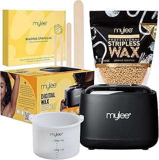 – Hard Wax Kit - Professional Hair Removal Set With Digital Heater, Stripless Wax, Essentials for Face, Body, Bikini - Painless, Peelable Hot Wax (Jasmine)