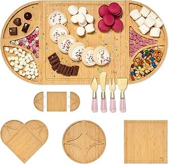 Charcuterie Board and Serving Set, Customizable and Magnetic Bamboo Board with Cheese Utensils, 7-Piece Set, Pink