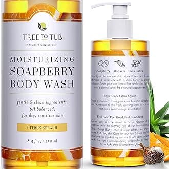 Tree to Tub Citrus Body Wash for Dry Skin & Sensitive Skin - pH Balanced Moisturizing Body Wash, Hydrating Sulfate Free Body Soap for Women & Men w/Organic Shea Butter, Aloe Vera, Natural Soapberry