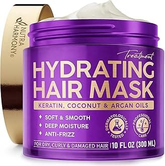 Hydrating Hair Mask for Dry Damaged Hair - Keratin Treatment w/Argan & Coconut Oils | Biotin | Collagen - Deep Conditioner for Frizzy, Color-Treated & All Hair Types - Sulfate & Paraben-Free - 10 oz