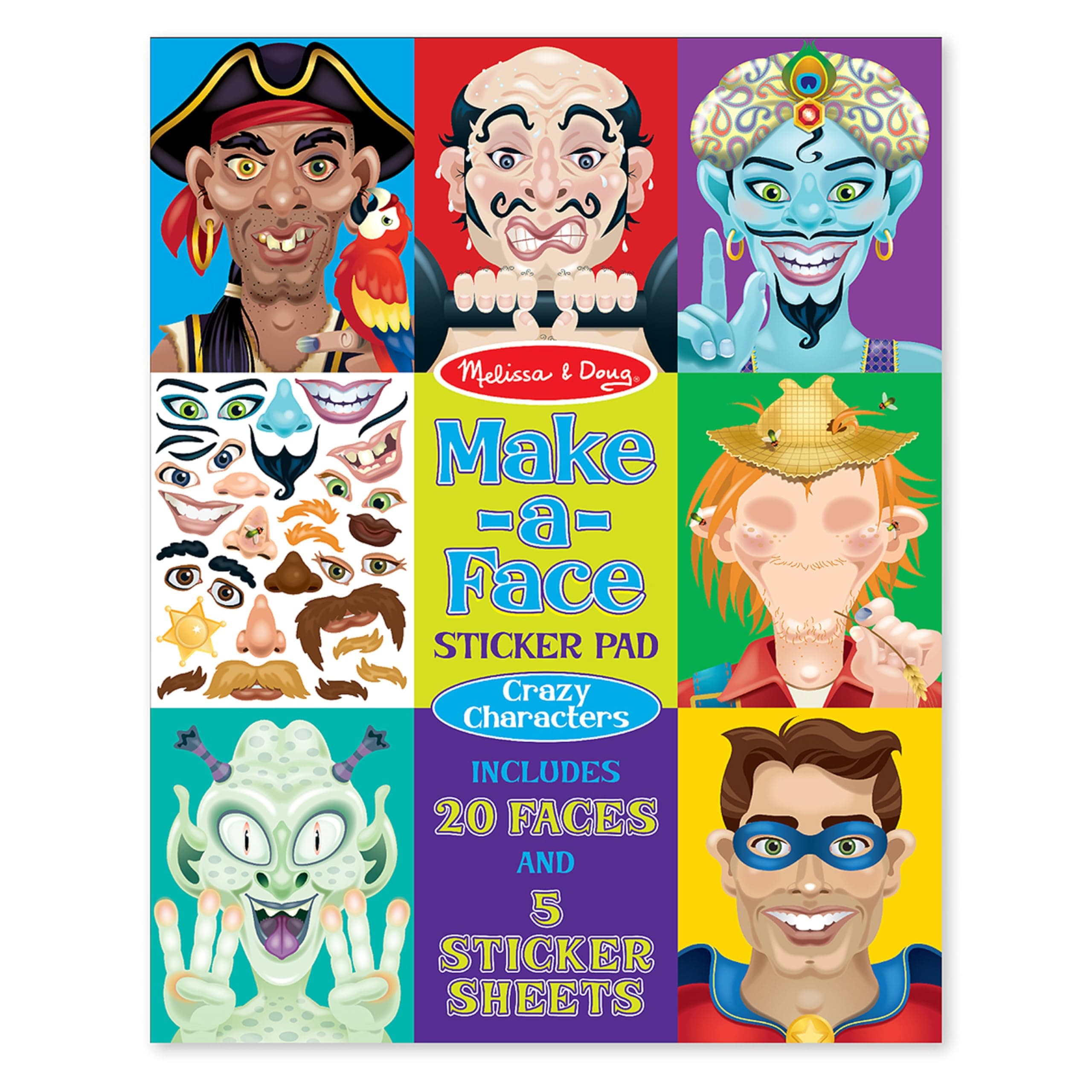 Make-a-Face Sticker Pad - Crazy Characters, 20 Faces, 5 Sticker Sheets