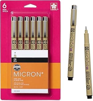 Sakura 50039 6-Piece Pigma Micron-08 Ink Pen Set, 0.50mm, Black