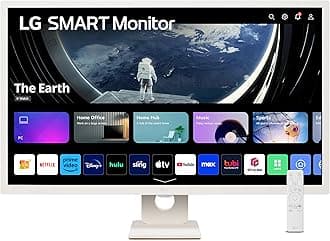 MyView Smart Monitor 32SR50F, 32 Inch, Full HD 1080P IPS Panel, Built in Speakers, Wifi & Bluetooth Connectivity, webOS Smart TV Apps with Remote Control, White
