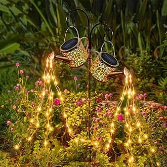 Solar Lights Outdoor Decorative, 2 Pack Metal Watering Can Lights Waterproof, Small Hanging Garden Decor Yard Outside Patio Lawn, Gifts for Mom Grandma Women Birthday(Warm White)