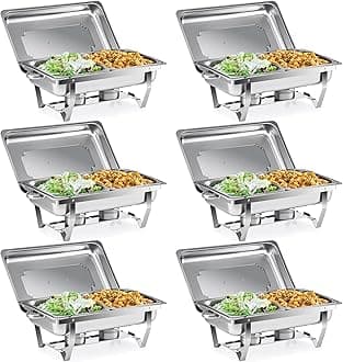 Wilprep Chafing Dish Buffet Set, 6 Pack 9L Chafers for Catering with 12 Half Size Food Pans Fuel Holders 6 Lids Foldable Frames, Stainless Steel Food Warmers for Parties Buffets Banquets Dinners