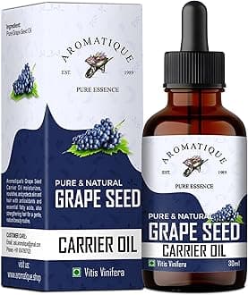 Aromatique Pure Grape Seed Oil | Cold Pressed Lightweight Moisturizer for Hair, Skin & Nails | Non-Greasy Multipurpose Carrier Oil | 30ml