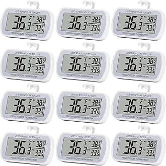 Refrigerator Thermometer Digital Fridge Freezer Room Thermometer Waterproof Large LCD Display Max/Min Record Function White (12)