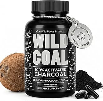 Wild Foods Activated Charcoal Capsules | 100% Organic Coconut Shells Active Tablets for Bloating & Hangover | Lab Tested & Non-GMO Detox Pills | Made in USA (120 Capsules)