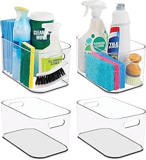 Bliss 10" x 6" Open Clear Pantry Organizer Bin, Set of 4, Plastic Containers with Handle for Kitchen, Fridge, Cabinet, Closet, Bathrom, Undersink Storage Made in USA