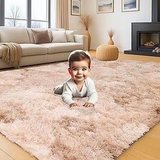 Aspire Homeware Rugs Living Room Large 160x230 cm - Tie-Dye Beige Area Rugs for Bedroom Anti Slip - Modern Super Soft Plush Carpets for Lounge – Fluffy Shaggy Bedside Large Rug for Living Room