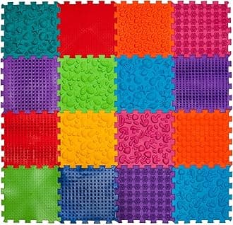 | Children Play Mat - Orthopedic Sensory Floor Game Mat for Foot Massage to Prevent Flat Feet - Acupressure Mat Therapy for Improved Circulation - 16 Elements Set