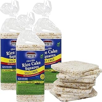 Salt Free Rice Cakes Unsalted - Ultra Thin Rice Cakes - Whole Grain Brown Rice Cakes - Fat Free, Non GMO, Gluten Free Rice Cakes - Low Calorie Snacks - All Natural - 3 Pk