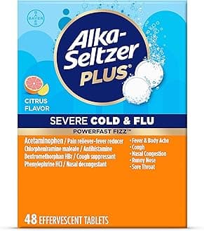 Severe, Cold & Flu Medicine, Citrus Effervescent Tablets, Nasal & Sinus Congestion, Sneezing, Runny Nose, Cough, Sore Throat, Fever, Headache and Body Aches & Pains, 48ct, Orange