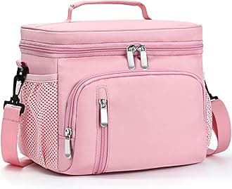 Insulated Lunch Bag for Men & Women, 9L Leakproof Lunch Box Soft Cooler Tote with 5 Pockets, 600D Oxford, EVA Lining, Adjustable Strap for Work, Picnic, Beach&Travel-Pink