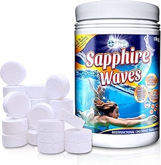 Sapphire Waves 5 in 1 Multifunction Chlorine Tablets for Hot Tubs, Spa, Swimming Pools. 1Kg Tub 50 x 20g 1" Spas Paddling Pool Hot Tub Chlorine Tablets for use in Chemicals Floating Dispenser.