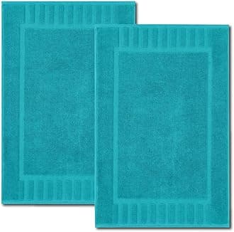 Luxury Bath Mat Floor Towel Set - Absorbent Cotton Hotel Spa Shower/Bathtub Mats [Not a Bathroom Rug] 22"x34" | 2 Pack | Aqua