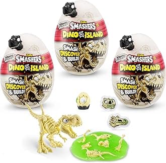 Smashers Dino Island Nano Egg (3 Pack) by ZURU with 6 Hidden Surprises, Mini and Dinosaur Toy, Prehistoric Discovery Slime More, Age 3+ (Color May Vary)