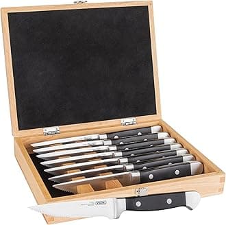 Viking Culinary Steakhouse 8pc Stainless Steel Steak Knife Set with ABS Polymer Handle, Includes Wooden Gift Box, Handwash Only, Water & Stain Resistant Handles, Black