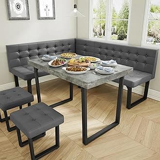 XIAO WEI Corner Dining Table Set for Small Spaces, 72 Inch Breakfast Nook with Storage Banquette, 5 Piece Dining Set with Upholstered Bench, Modern Grey