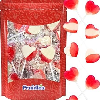 Fruidles Lollipops Mini Heart Shaped Flavored Delicious Lollipop, Individually Wrapped, 5g Lollipop (300 Lollipops, Strawberry & Cream)