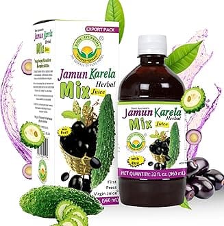 Jamun Karela Herbal Mix Juice with Holy Basil | 32.46 Fl Oz (960ml) | Natural Indian Black Berry & Bitter Gourd Juice | Plant-Based Ayurvedic Wellness Drink | No Added Sugar