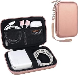 Canboc Carrying Case for MacBook Air Pro Charger MagSafe/MagSafe 2 Power Adapter, iPhone 16/16 Pro MagSafe Charger, USB C Hub, Type C Hub, USB Multiport Adapter, Hard Bag, Rose Gold+Black