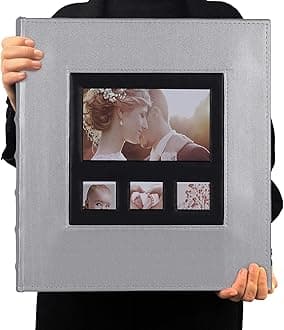 RECUTMS Photo Albums 6x4 600 Pockets Large Capacity Black Inner Page PU Leather Cover Picture Photo Can Be Placed Horizontal and Vertical Photos Father's Day (Silver)