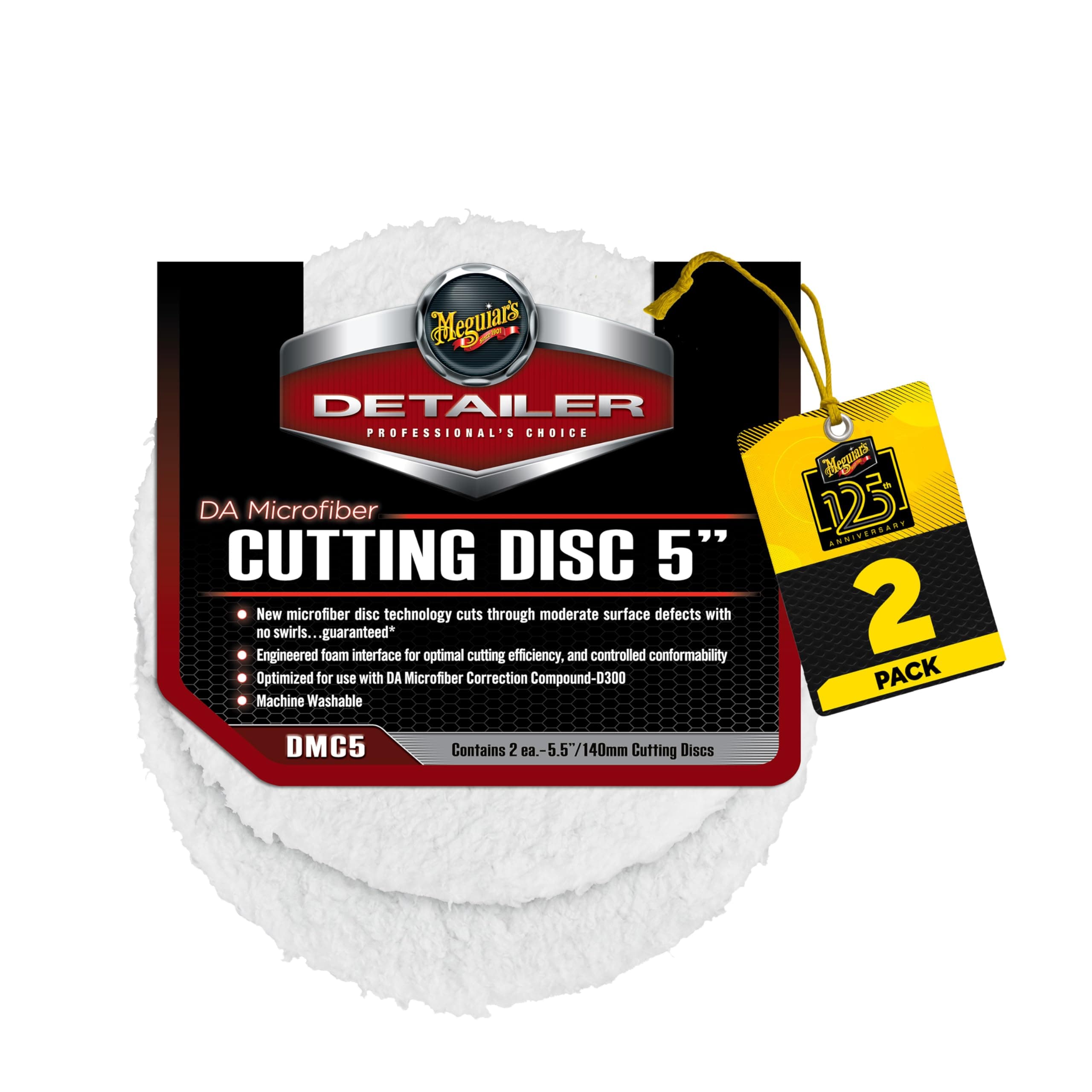 DA 5’’ Microfiber Cutting Disc, Microfiber Pads Compatible with a DA Polisher for Car Detailing, That Removes Moderate Scratches, Swirls, and Paint Defects, 2 Pack