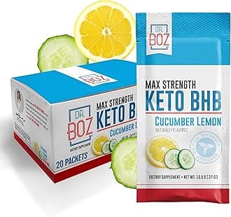 Dr. Boz - Keto BHB Powder - Cucumber Lemon, 20 Packets - Ketones Drink - Increase Energy & Reduce Cravings - Max Strength Dietary Supplement - Quality Tested - Made in The USA - 7.4oz (210g)