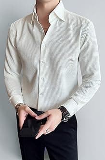 Men's Formal Button Down Shirt – Slim Fit Shirt's for Men | Textured Long Sleeve Polycotton| Business & Meeting Ready (Available in Plus Size and Combo Pack of 2)