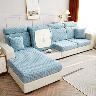 Jacquard Sofa Cushion Cover Couch Seat Covers Sofa Seat Cushion Slipcovers Sofa Cover, Plush Winter Warm High Stretch Fabric Washable Summer Furniture Protector (Light Blue,2 Seat Plus)
