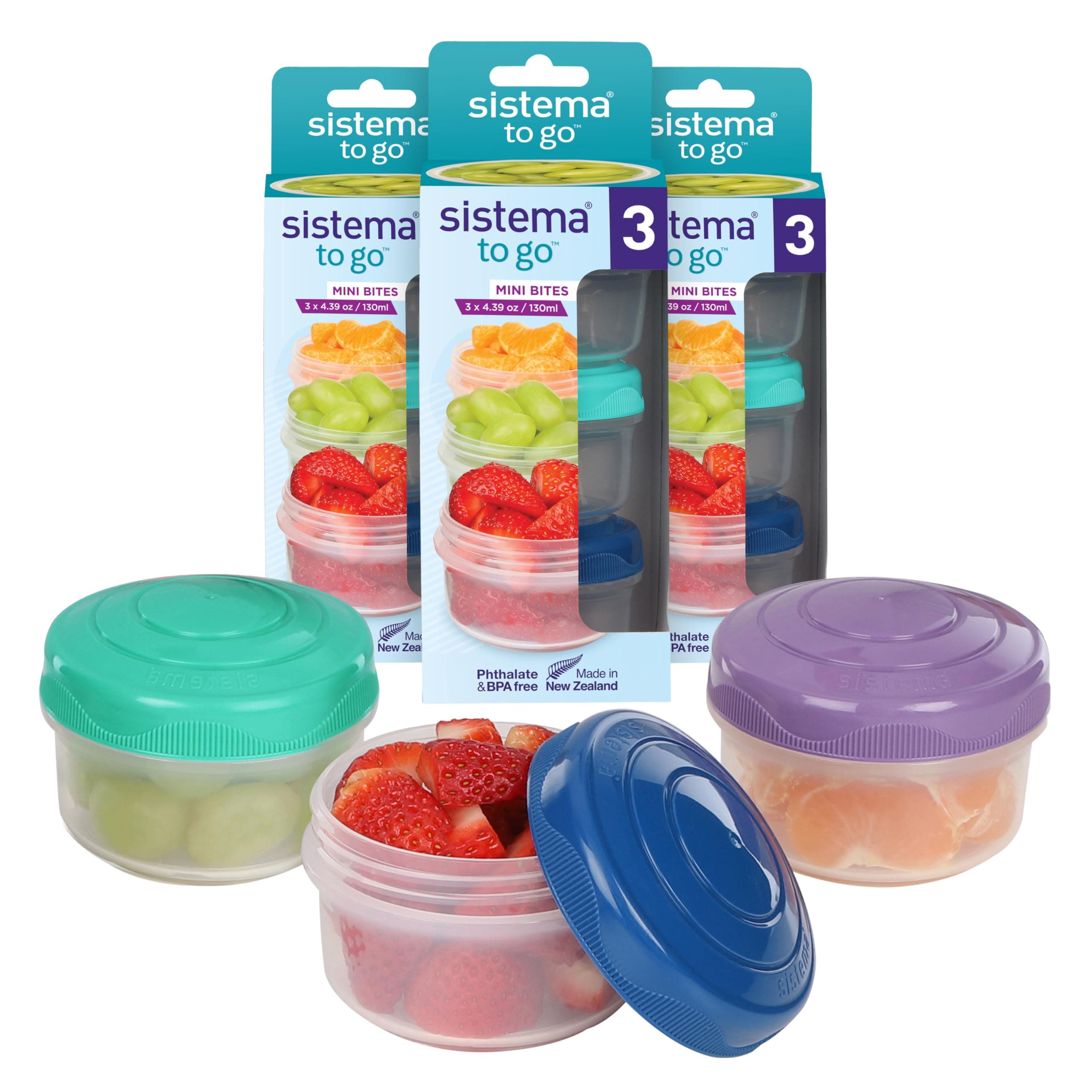 TO GO Mini Bites Snack Pots | 130 ml | Stackable Snack Boxes for Kids Travel | Food Containers with Lids | 9 Count