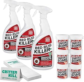 CritterKill Bed Bug Killer Kit - For Medium Level Home Infestation - Bedbug Spray + Smoke Bombs + Insect Traps (3L / 6x16g / 9 traps)