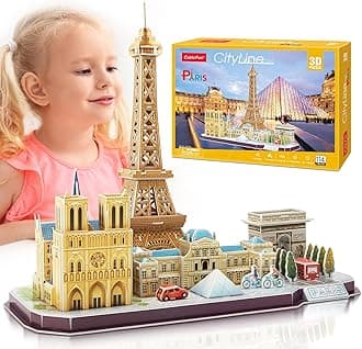 3D Puzzles Paris City Skyline Puzzle DIY Building Model Kits, France Decoration and Souvenir Gift for Kids and Teenagers, Notre Dame de Paris, Eiffel Tower, The Louvre 114 Pieces