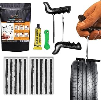 GRAND PITSTOP Universal Tubeless Tyre Puncture Kit with Strips, Strip Puncture Repair Kit On The Go, Tubless Tire Strip Kit for Autos, Cars, Motorcycles, Trucks, RVs, etc.