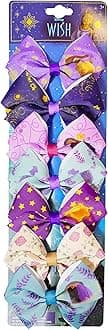 LUV HER Disney Wish Kids Hair Bows - Hair Accessories Set - 7 Pcs 4 Inch Bow Bundle - Hair Bows for Girls - Different print on each clip - Alligator Clip - Ages 3+