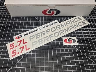 5.7L Performance Decals (2-Pack) Hemi V8 Hood Fender Racing Stickers Fits 2005+ Challenger Charger Ram Durango R/T 300C (Metallic Silver & Red, 2.0" H x 30.0" L)