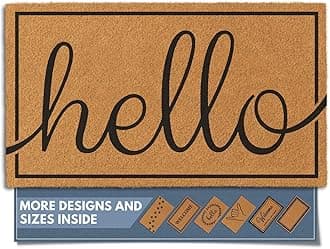 Natural Coco Coir Heavy Duty Backing Doormat - Large Cute Non-Slip Front Door Welcome Mat for Outside Entrance or Porch Entry, Brown (17x30, Hello)