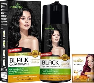 Herbishh Hair Color Shampoo For Gray Hair – Enriched Color Shampoo Hair Dye Formula – Hair Dye Shampoo And Conditioner – Long Lasting & Diy (Black)