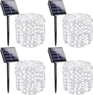 4 Pack Solar String Lights Outdoor, Extra-Long 400LED Solar Fairy Lights Waterproof, Outdoor Solar Twinkle Lights Silver Wire 8 Modes Solar Outside Lights for Tree Garden Party Xmas Decor (Cool White)
