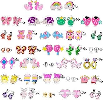 30 Pairs Hypoallergenic Earrings for Girls Sensitive Ears with Stainless Steel Post -Assorted Cute Stud Earrings for Teens Girls Women