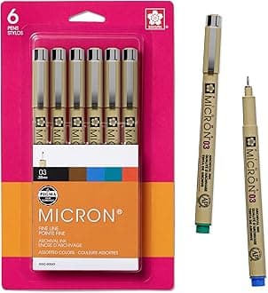 SAKURA Pigma Micron Fineliner Pens - Archival Black and Colored Ink Pens - Pens for Writing, Drawing, or Journaling - Black and Colored Ink - 03 Point Size - 6 Pack
