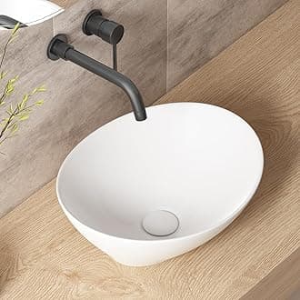 Small Bathroom Sink Above Counter, OCEALAGOON 16″x13″ Oval Vessel Sink, Porcelain Ceramic Bowl Sinks for Bathrooms White Bathroom Sinks for RV Powder Room Lavatory Restroom