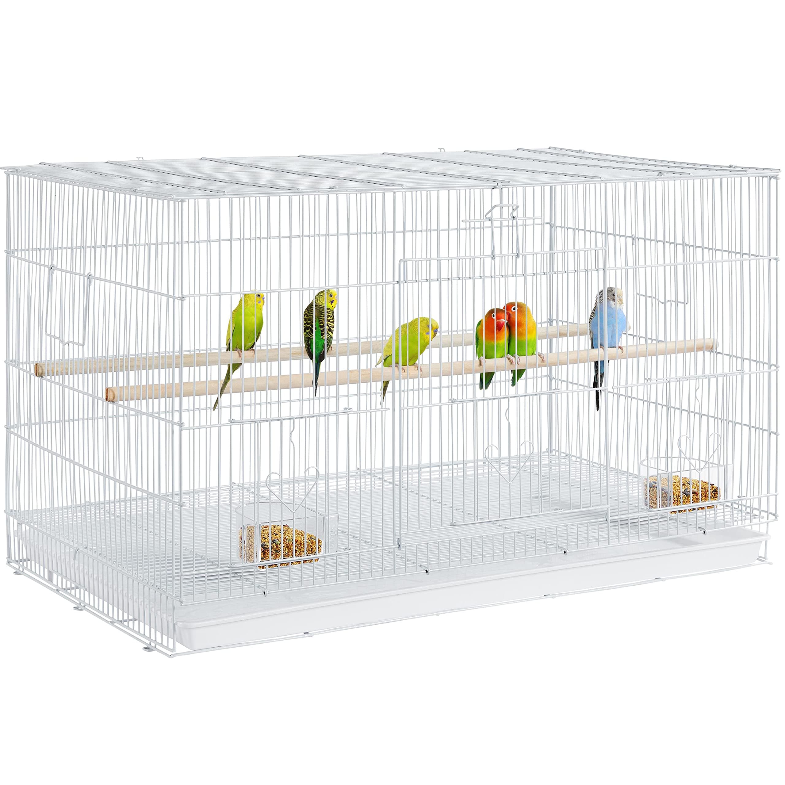 Yaheetech 30‘’ Flight Bird Cage Stackable Design for Small and Medium Birds with Slide Out Tray and Bottom Grate Budgies Cockatiels Lovebirds Canaries Parakeet Cage, White