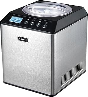 - Whynter Ice Cream Maker Machine Automatic 2.1 Qt. Upright with Built-In Compressor, LCD Digital Display & Timer, No Pre-Freezing, ICM-201SB, Stainless Steel