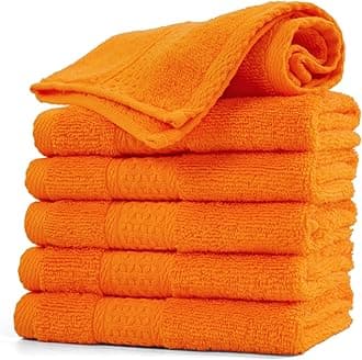 Cleanbear Washcloths Orange Face Cloths Set of 6 Large All Cotton Bathroom Wash Cloth - 13 by 13 Inches Highly Absorbent Face Towels for Fall Bathroom Decor Daily Use