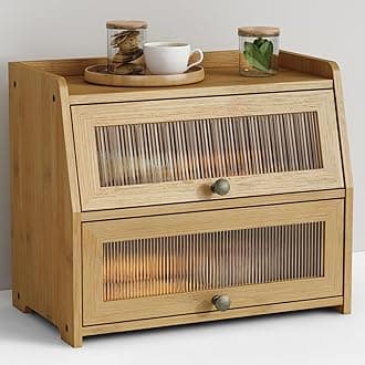 Goozii Large Bread Box for Kitchen Countertop, Double Layer Breadbox for Homemade Loaf Bread, Farmhouse Bread Storage Container Bin for Kitchen Counter Pantry Cupboard (Natural Bamboo)